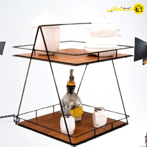 استند مشکی2طبقه بزرگ مربع گلین کف چوب