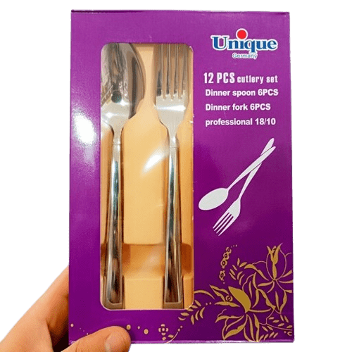 قاشق و چنگال یونیک unique استیل 6 نفره جعبه بنفش